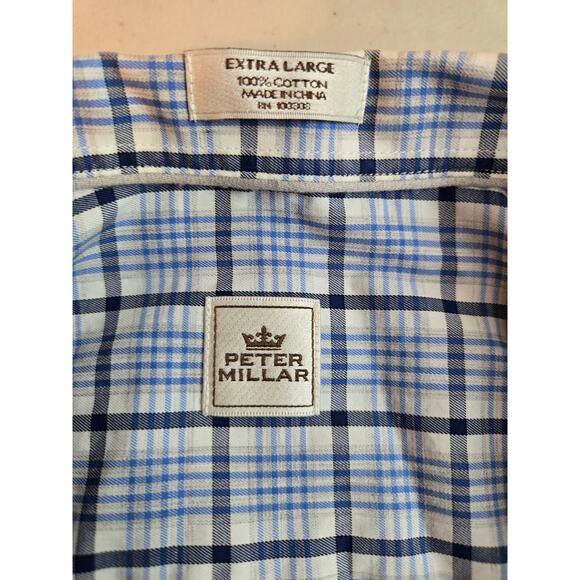 Peter Millar Crown Blue Plaid Long Sleeve Button Down Shirt Men's Size XL - Picture 4 of 4